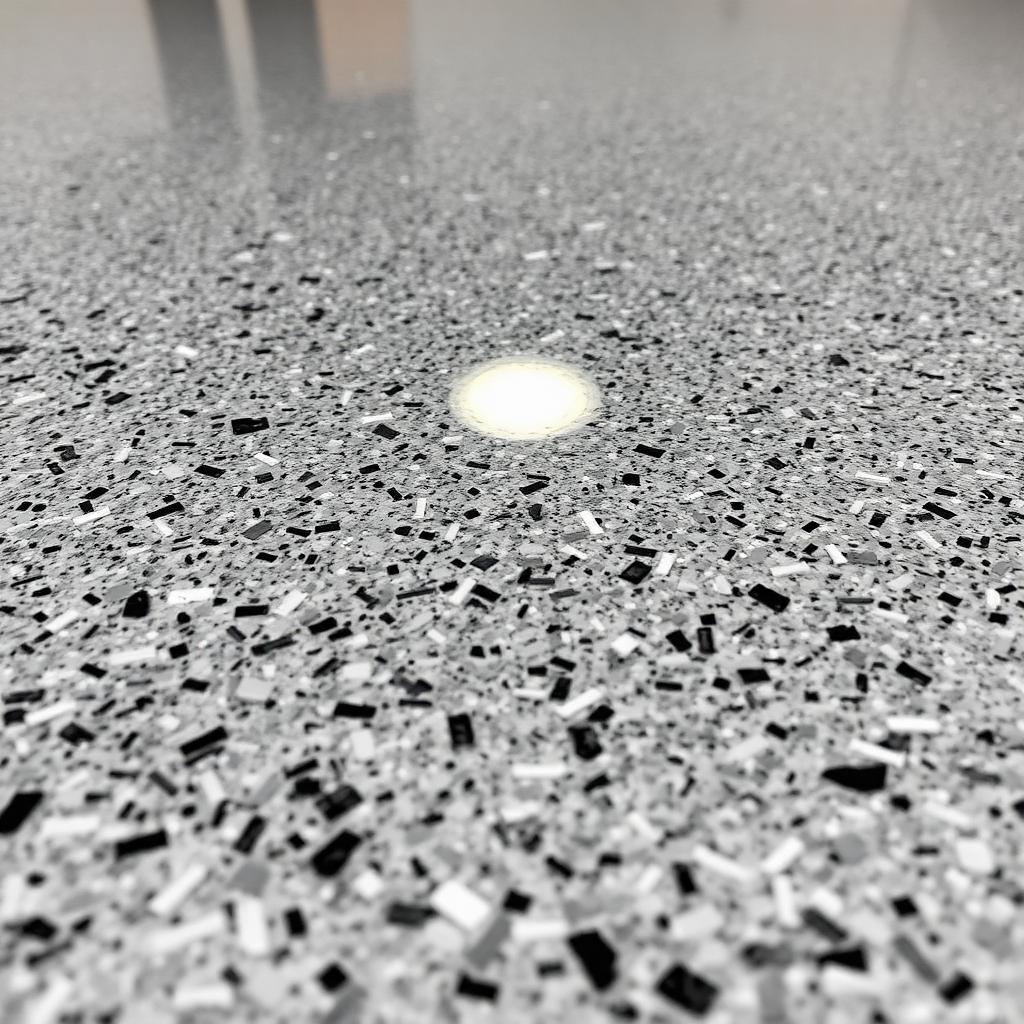 Close-up of decorative flake epoxy floor coating