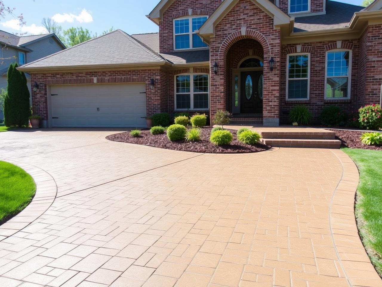 Concrete driveway paired with a coated garage floor
